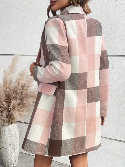 SHEIN Raffinéa Plaid Double Breasted Suit Watermelon Pink
