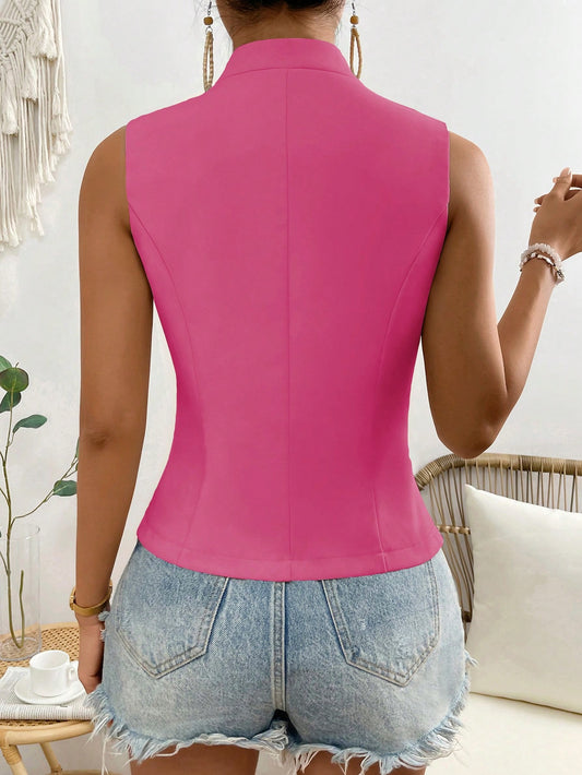 SHEIN Raffinéa Women Fashion Solid Color Sleeveless Blazer Top Pink